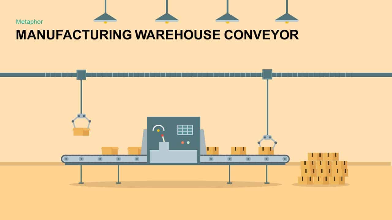 Manufacturing warehouse conveyor powerpoint template
