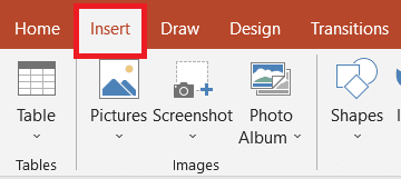 Click on Insert tab in PowerPoint to add slide numbers
