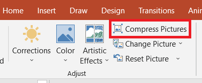 Compress picture option in PowerPoint can be used to compress the PPT presentation