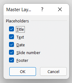 Master Layout pop-up box to add slide numbers