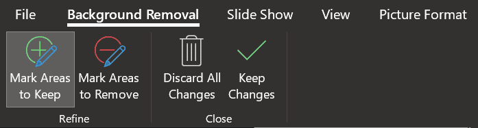 Mark Areas to Keep and Mark Areas to Remove features to remove backgrounds in PowerPoint