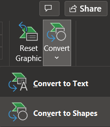 Convert your timeline SmartArt into shapes by using this button