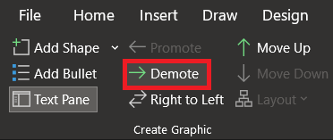 Demote a piece of text to make it a subheading and promote it to make it a title