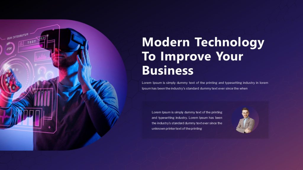 A PowerPoint slide featuring a man wearing an AR headset