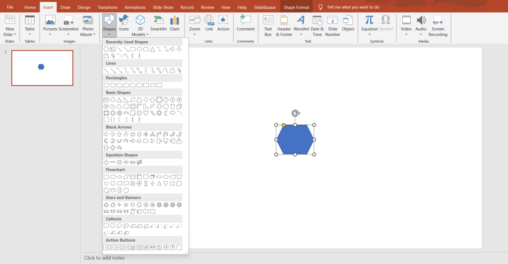 Drag your chosen shape to the center of your slide