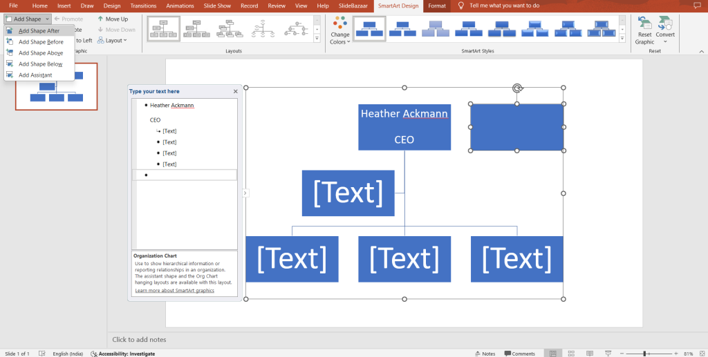 Inserting Subordinate Shapes in org chart