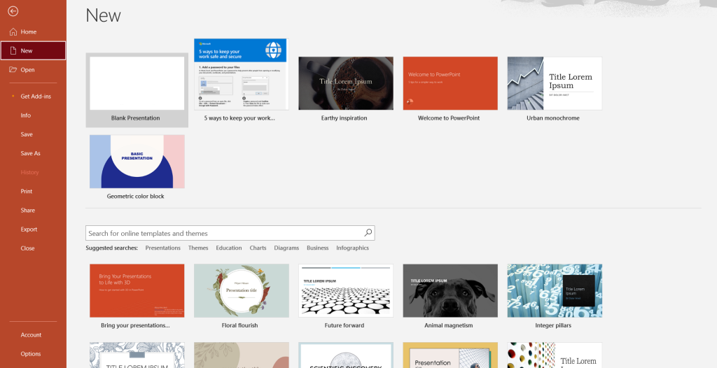 Open PowerPoint and choose a Blank presentation
