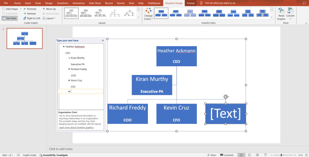 Using the Text Pane in org chart