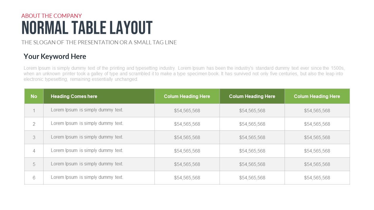 Free Company Profile PowerPoint Template Table Slide