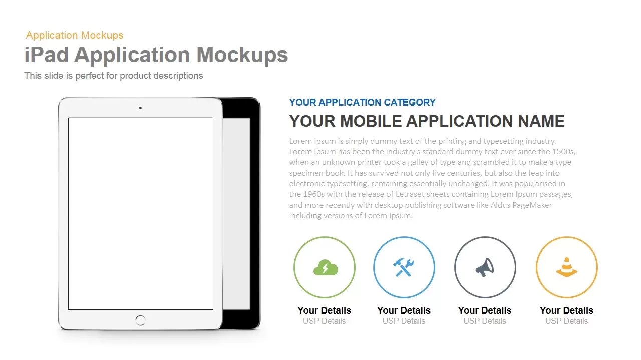 iPad Application Mockup PowerPoint Template and Keynote Slide