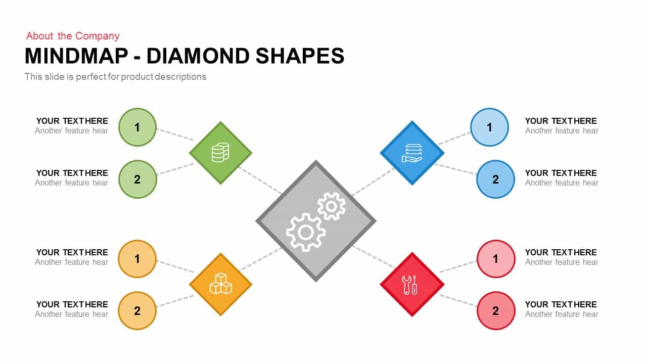 Mind map PowerPoint Template and Keynote Slide in Diamond Shape