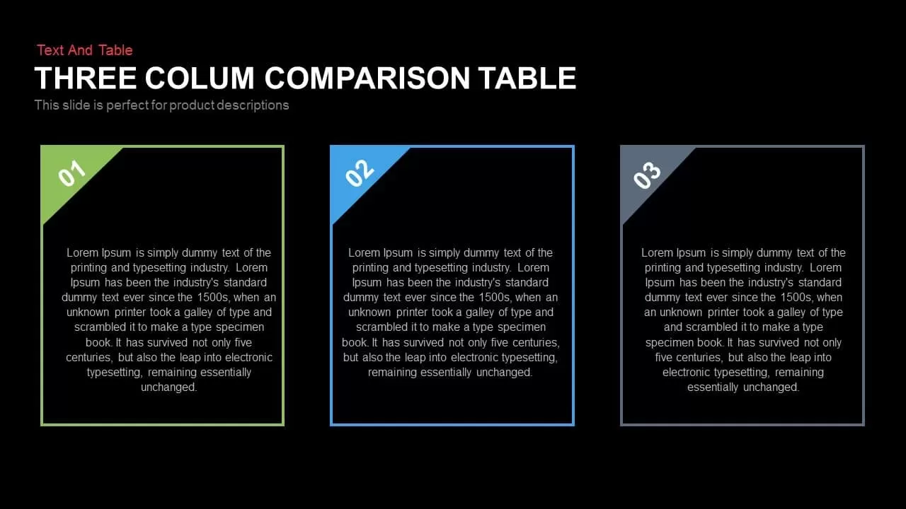 Three Column Comparison Table