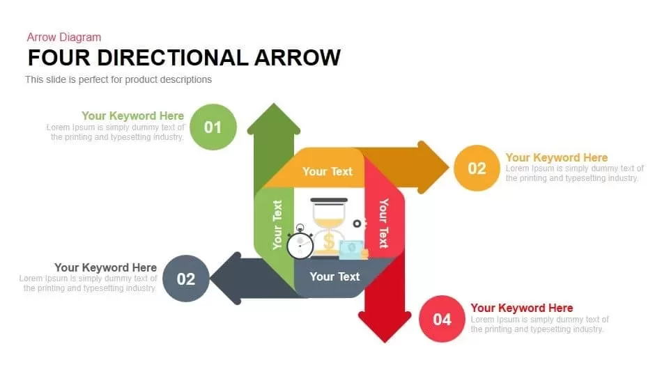 Four Directional Arrow Powerpoint and Keynote template