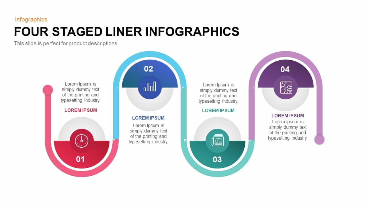 4 Staged Linear PowerPoint Template and Keynote