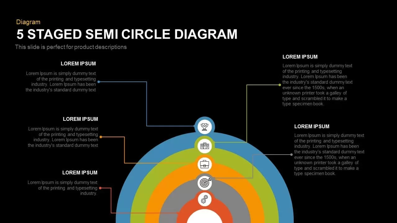 5 Staged Semi Circle Diagram Powerpoint and Keynote template