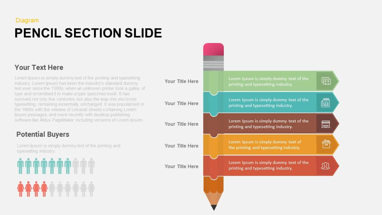 5 Section Pencil PowerPoint Template and Keynote