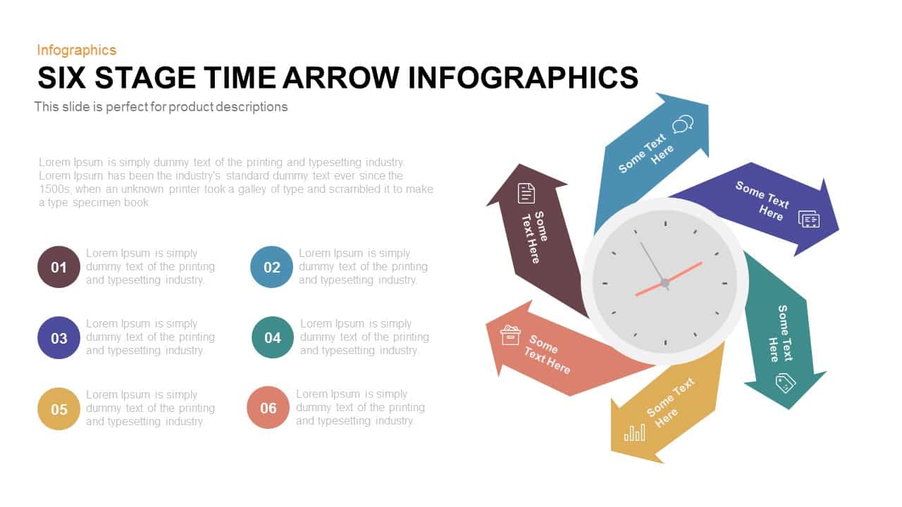 6 Stage Infographic Time Arrow PowerPoint Template and Keynote