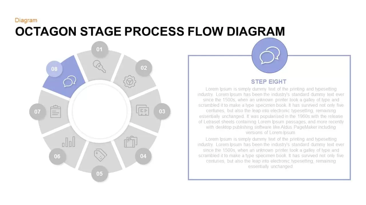 Octagon Stage Process Flow Diagram Powerpoint and Keynote template