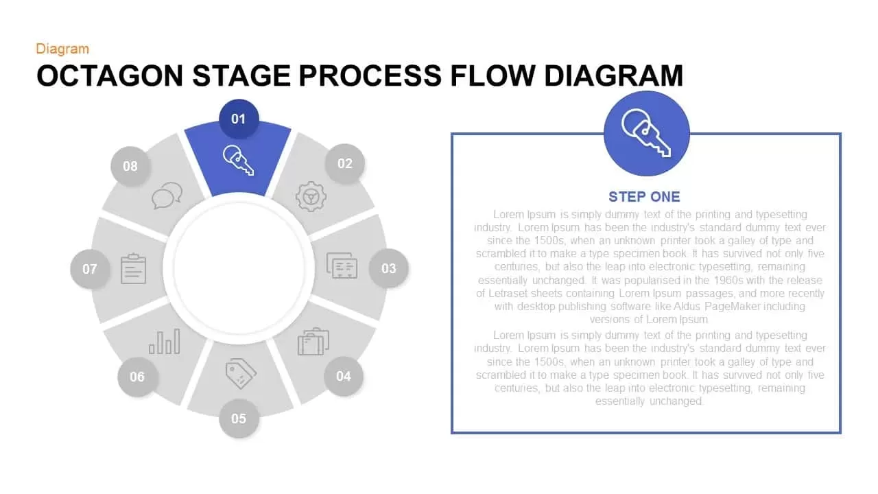 Octagon Stage Process Flow Diagram Powerpoint and Keynote template