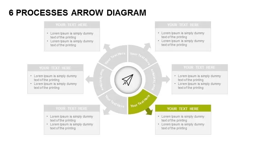 6 Processes Arrow Diagram Powerpoint and Keynote template