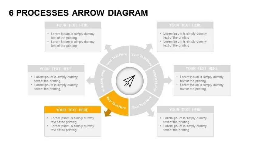 6 Processes Arrow Diagram Powerpoint and Keynote template