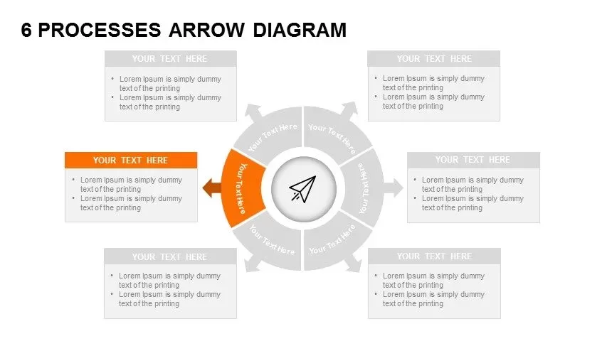 6 Processes Arrow Diagram Powerpoint and Keynote template