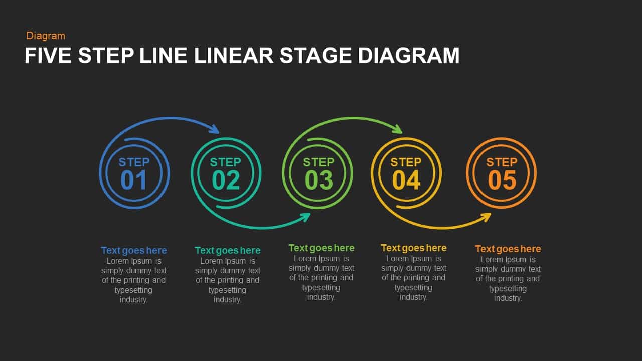 Five Step Line Linear Stage Diagram Powerpoint and Keynote