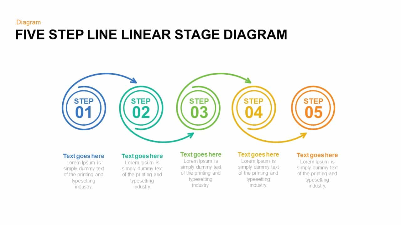 Five Step Line Linear Stage Diagram Powerpoint and Keynote