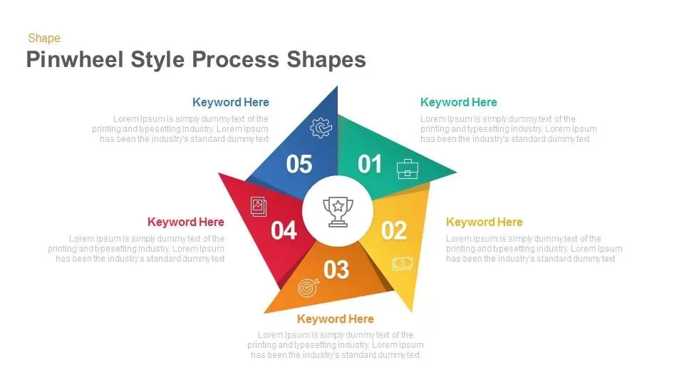 Pinwheel style process shapes Powerpoint template