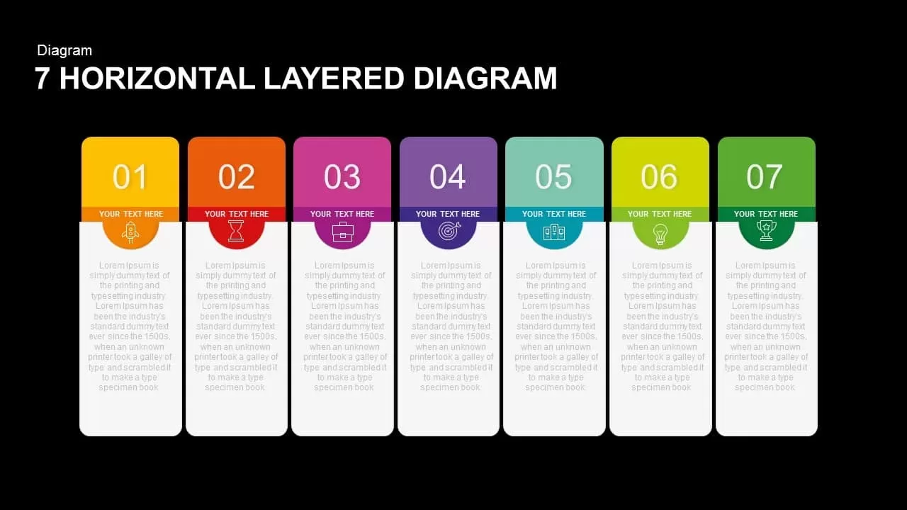 7 horizontal layered diagram PowerPoint template and keynote