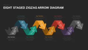 Eight Staged Zigzag Arrow Diagram Powerpoint template