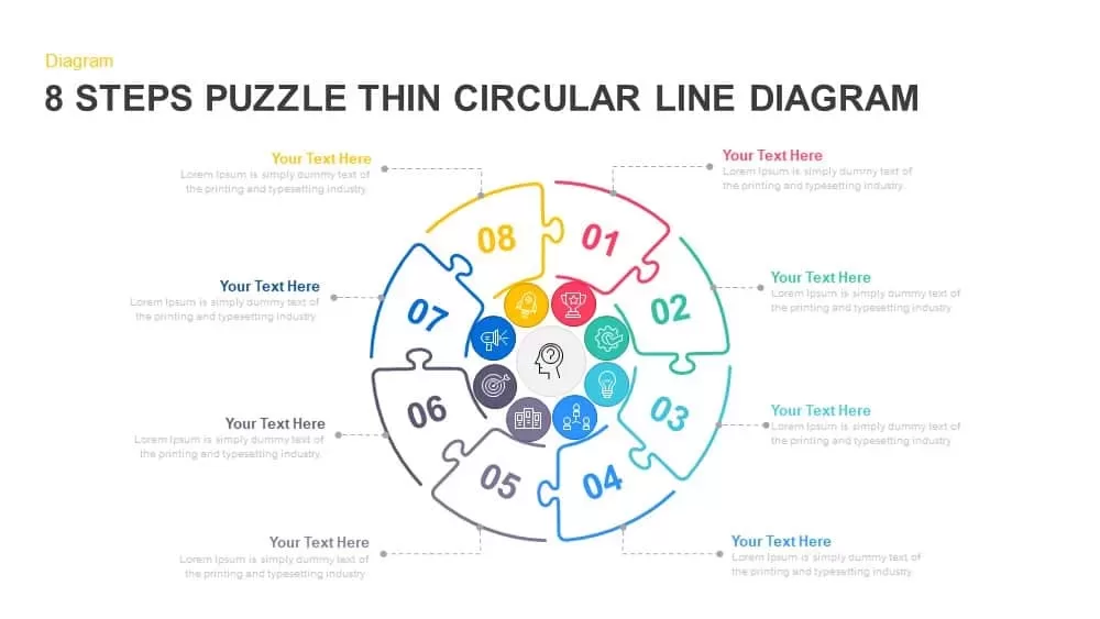 8 steps circular puzzle diagram template for PowerPoint and keynote