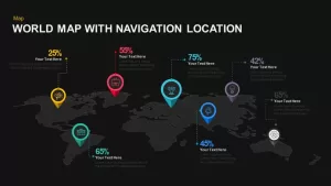 World Map with Navigation Location PowerPoint template