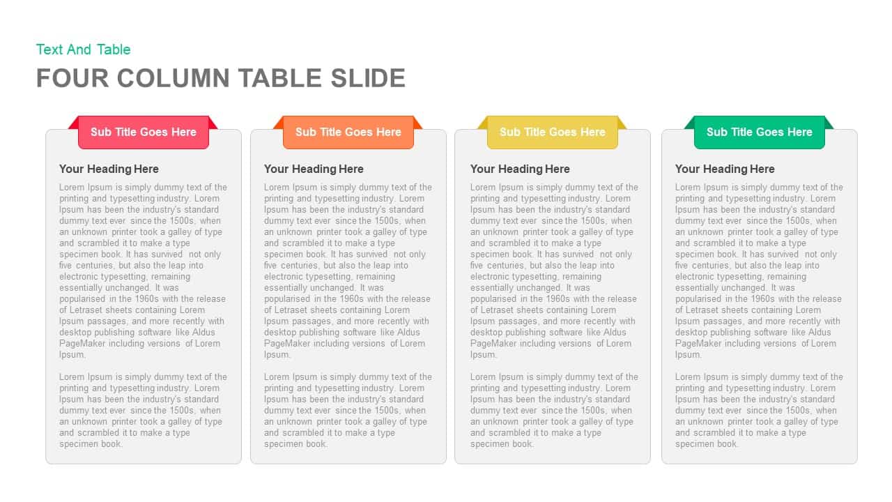 Four Column Table Slide PowerPoint and Keynote template