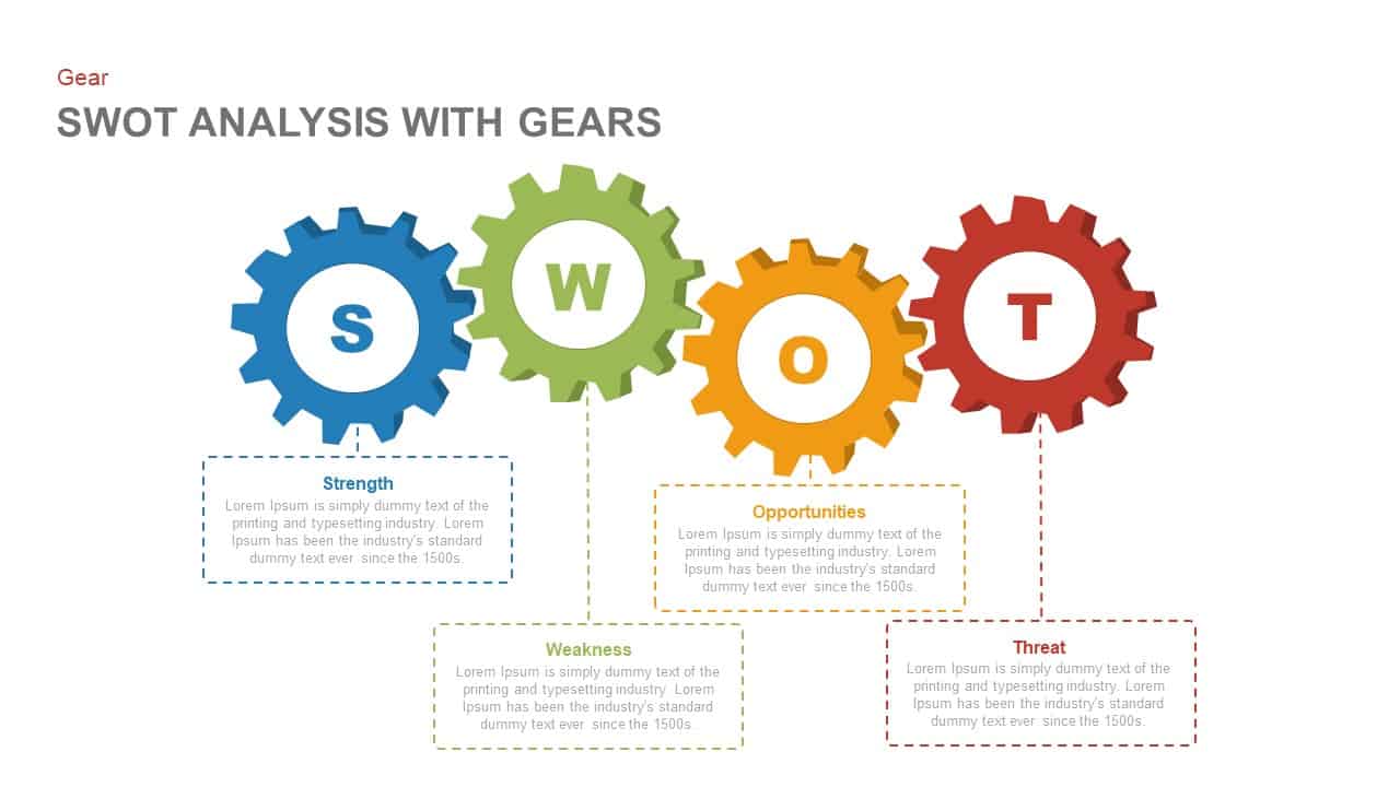 swot analysis with gears PowerPoint template and keynote