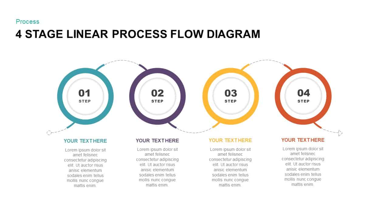 4 Stage Linear Process Flow Diagram PowerPoint Template