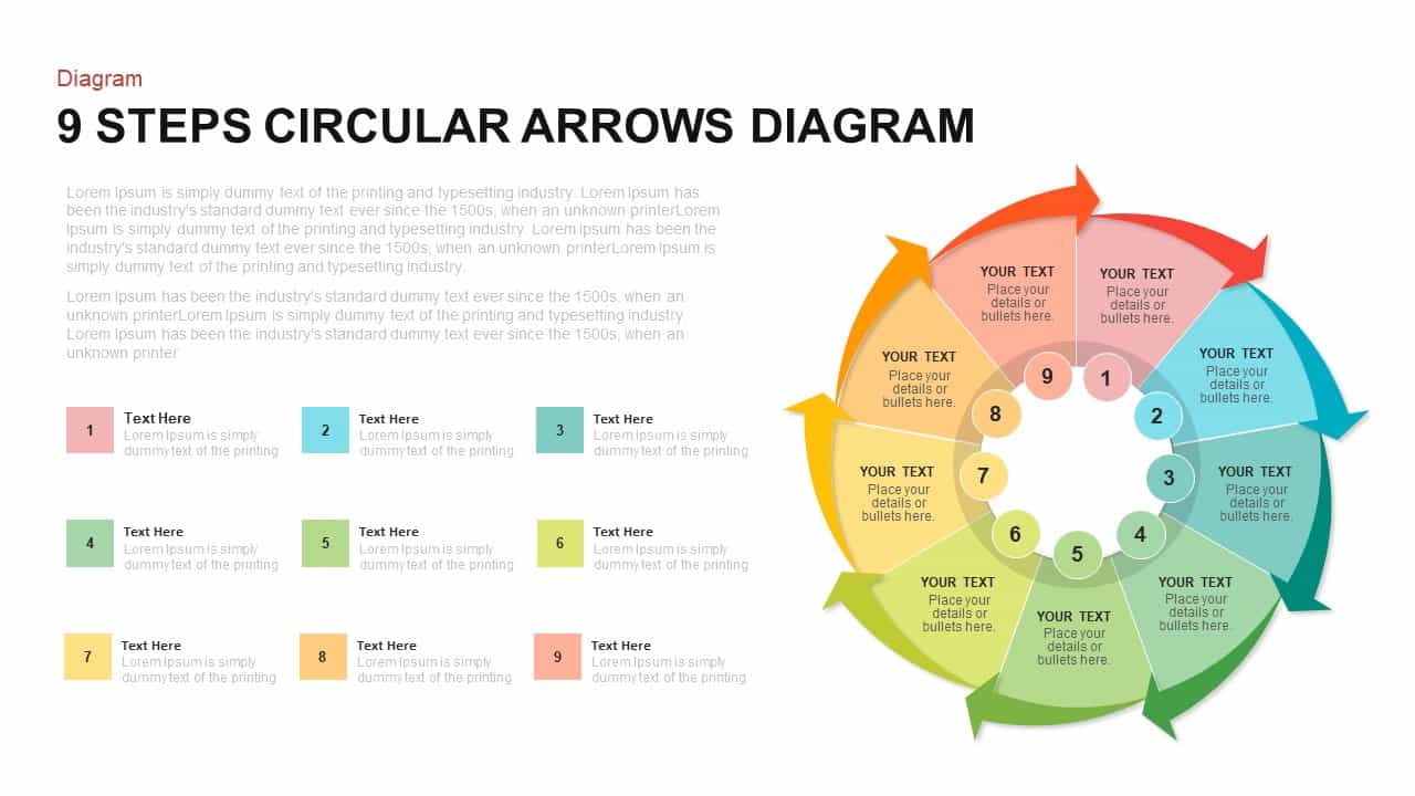 9 Steps Circular Arrows Diagram PowerPoint Template and Keynote