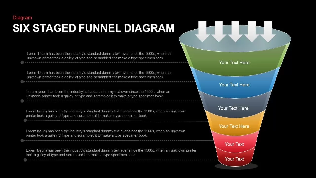 Six Staged Funnel Diagram PowerPoint Template