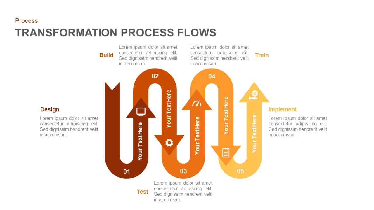 Transformation process flow powerpoint template and keynote slide