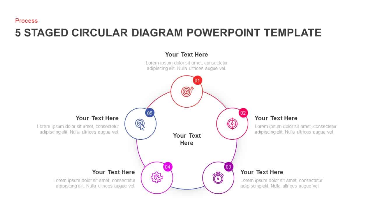 5 step creative circular diagram design for PowerPoint and keynote