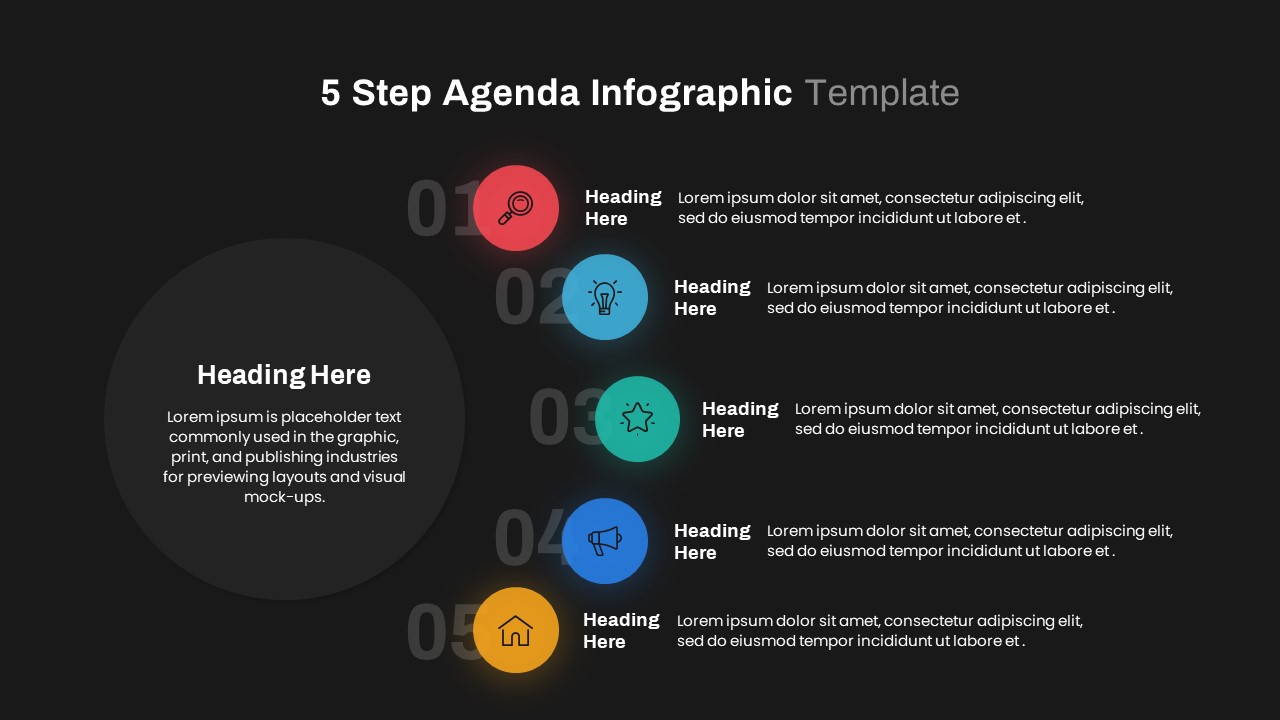 5 Steps Agenda Infographic PowerPoint Template Black