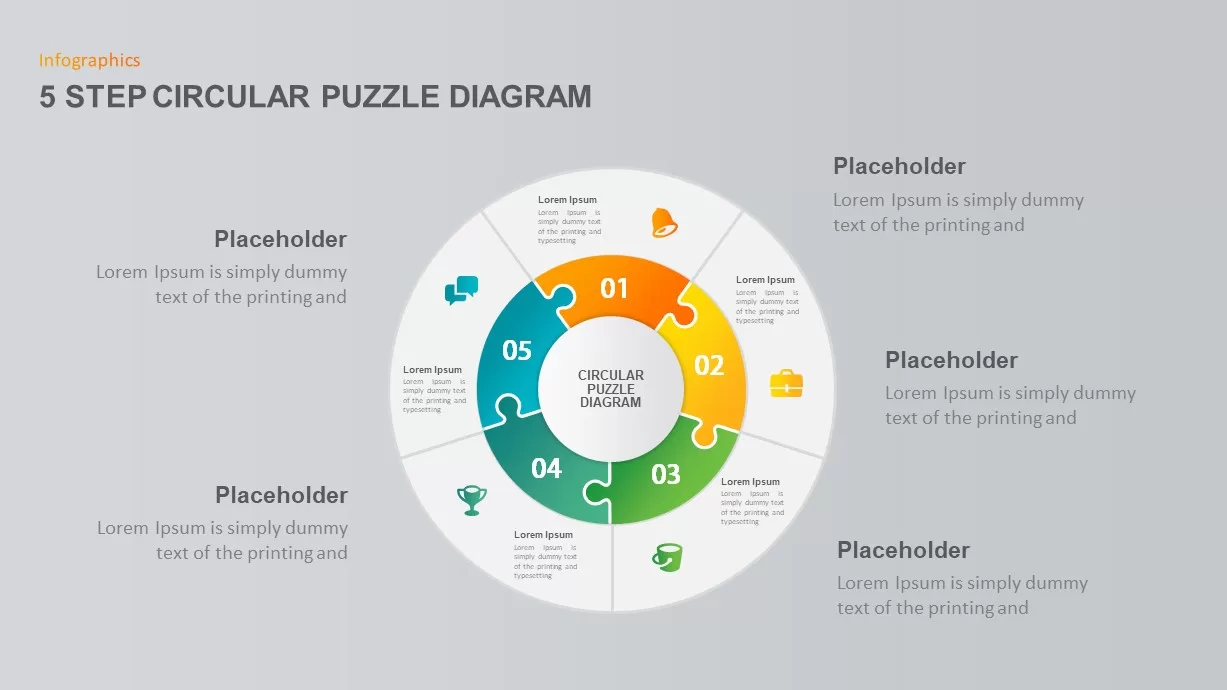 5 Step Circular Puzzle Diagram Template for PowerPoint