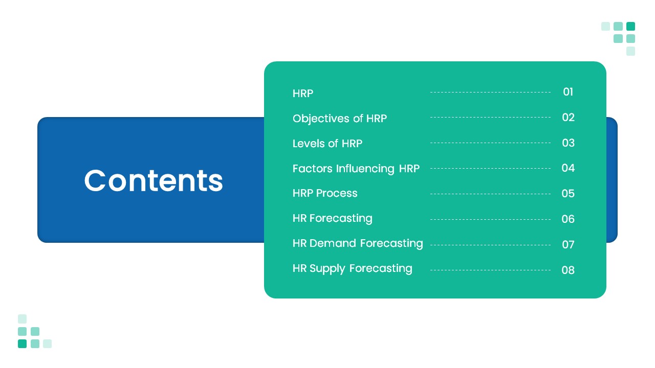 Human Resource Planning powerpoint template contents