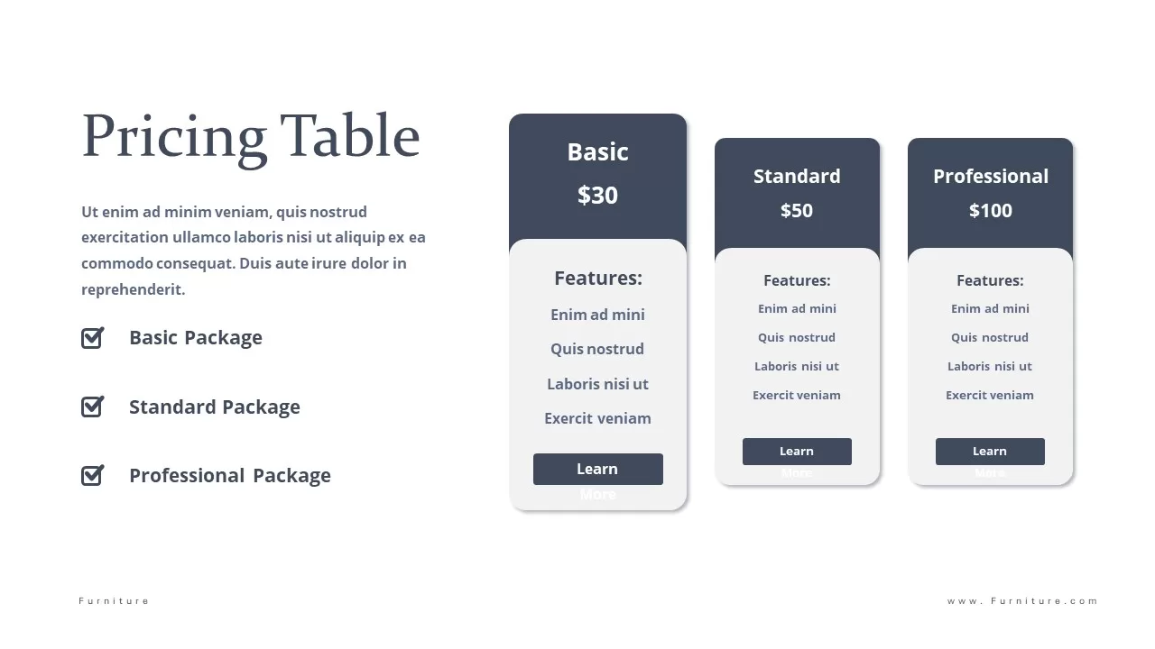 Pricing Table Furniture Presentation PowerPoint template