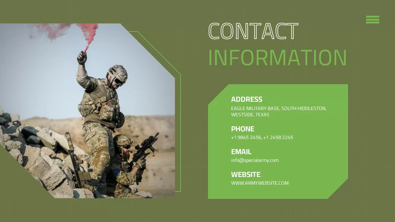 Army PowerPoint Template contact