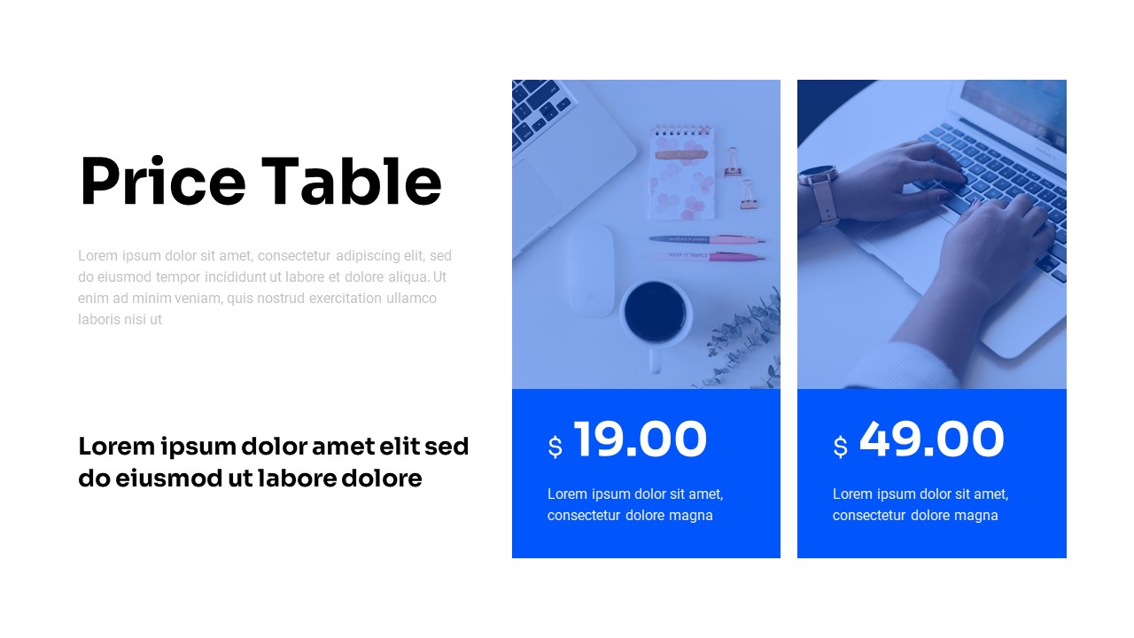 Clean Theme Business Presentation Price Table