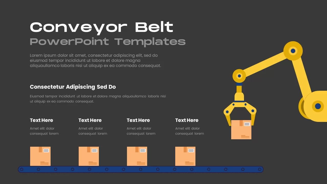 Conveyor Belt Template for PowerPoint Presentation Dark