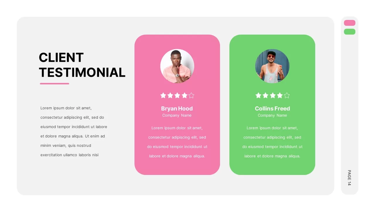 Pink And Green Theme Testimonial Presentation Template