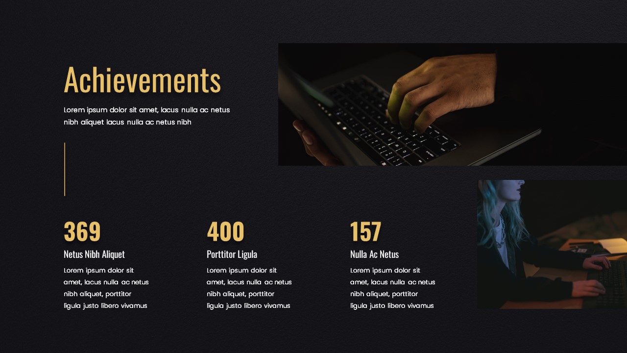 Black and Gold PPT Presentation Achievements Slide