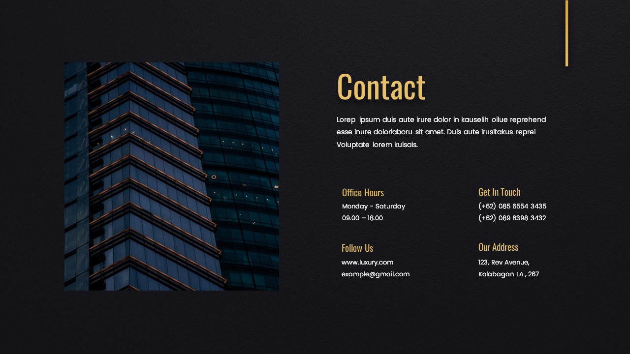 Black and Gold PPT Presentation Contact Slide